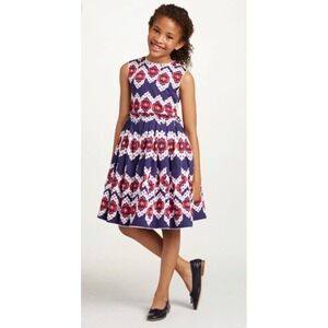 Oscar de la Renta Kids | Girl Navy Red Ikat Print Sleeveless Dress Sz 8Y